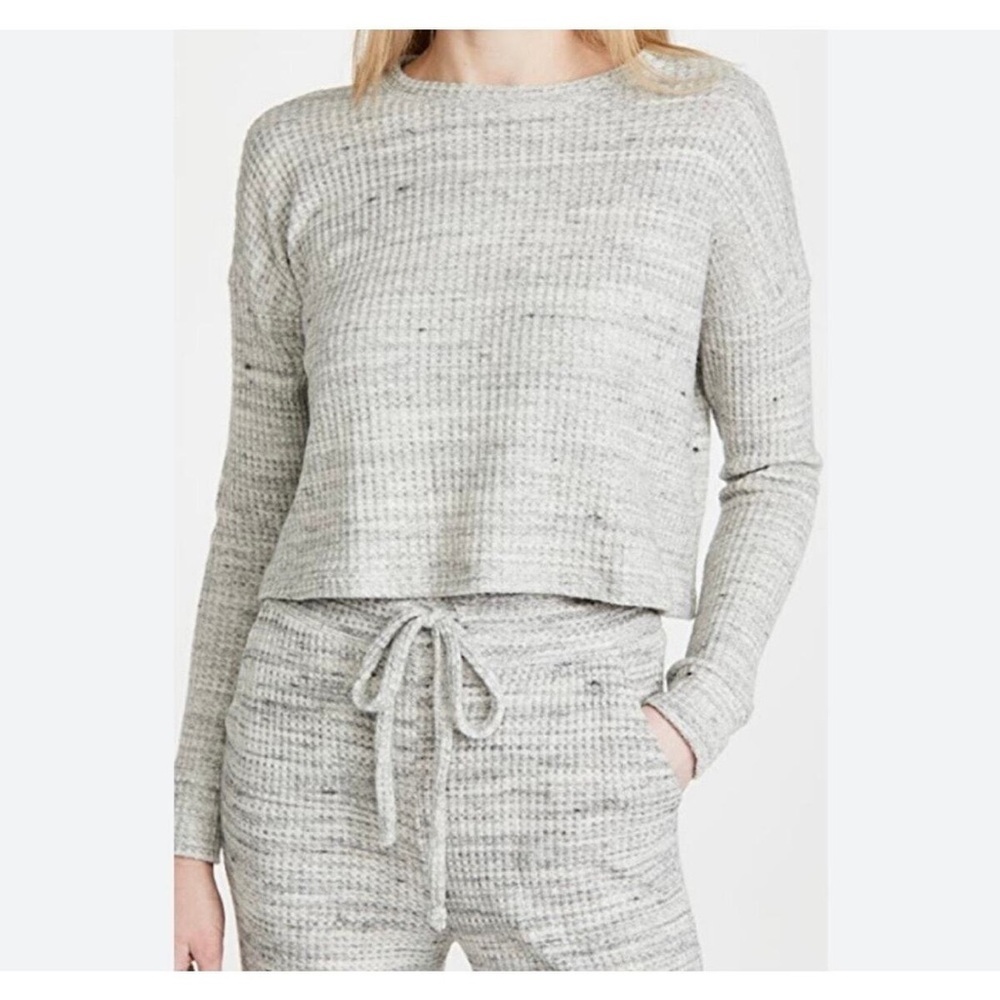 Beyond Yoga Waffle Knit Cropped Pullover Long Sleeve Top Comfy‎ Casual Gray